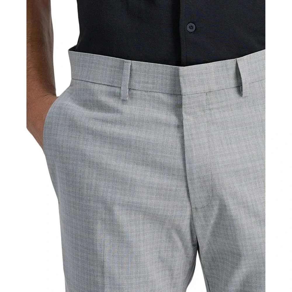Kenneth Cole‎ Reaction Mens Slim Fit Check Dress Pants Grey Size 30W 30L